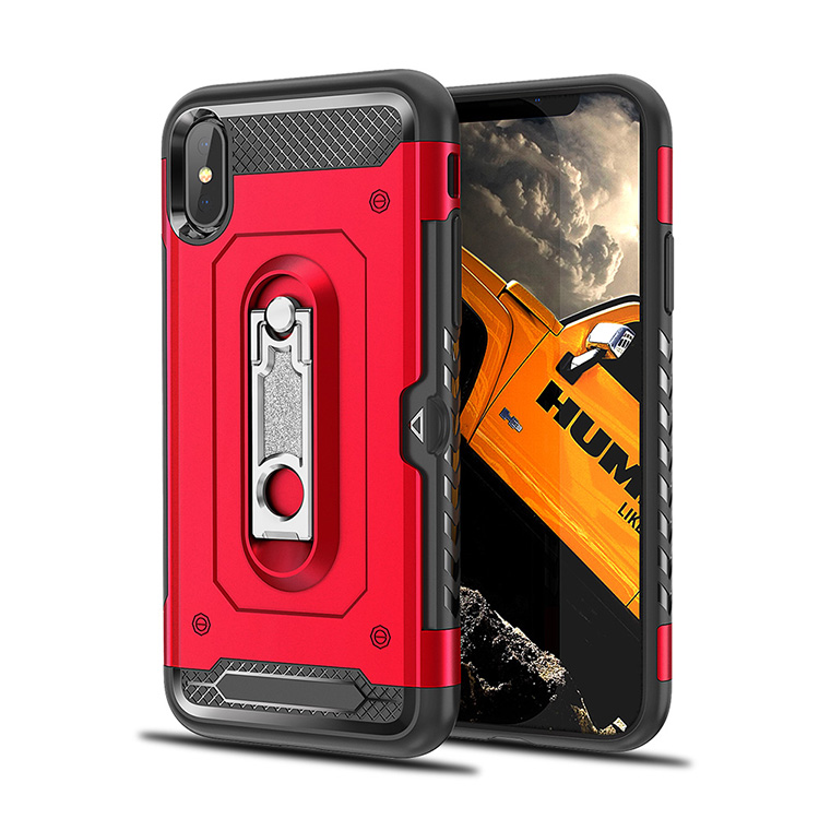 iPHONE X (Ten) Rugged Kickstand Armor Case with Card Slot (Red)